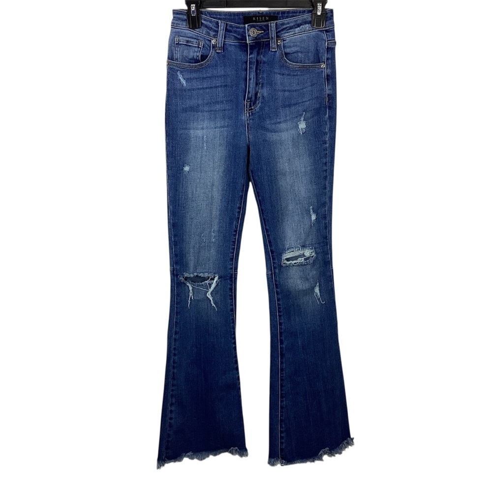 Risen High Rise Distressed Hem Flare Jeans Size 26/3